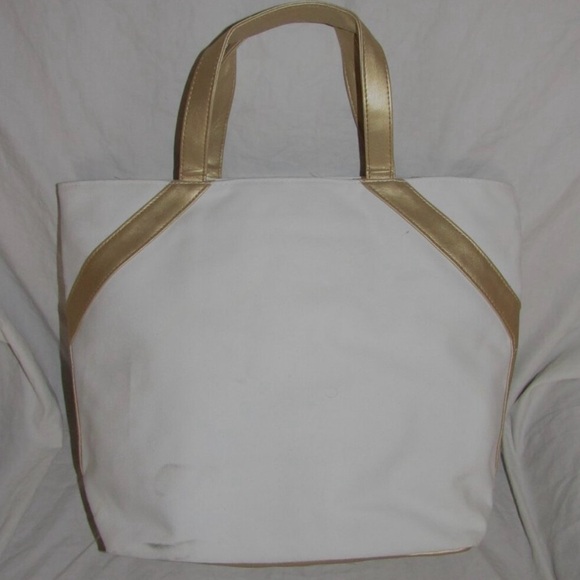 Yves Saint Laurent YSL Parfums White Canvas Gold Trim Tote Bag Shopping Travel - Picture 3 of 5